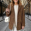 Suede-Look Blazer Jacket — V-Notch Lapel, Button-Front Casual Coat by FitiqueFit