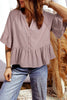Sepia Rose Slit V Neck Ruffled Loose Blouse by Wild and Free Boutique