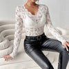 Women's Elegant V-Neck Lace Patchwork Long Sleeve Top by FitiqueFit
