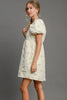 Heart Jacquard Square Neck Puff Sleeve Mini Dress – Romantic Heart Jacquard Dress, Puff Sleeve Dress, Square Neck Mini Dress, Chic Date Night Dress, Elegant Puff Sleeve Dress by Stevvex