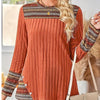 Women's Elegant Geometric Pattern Pullover - Lightweight Long Sleeve Button Blouse by FitiqueFit