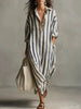 Striped Lapel Collar Dress – Side Slits & Pockets by FitiqueFit