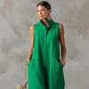 Linen Blend Sleeveless Stand-Collar Jumpsuit – 5 Colors S–3XL by FitiqueFit