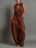 Women's Sleeveless High-Waist Wide-Leg Pleated Jumpsuit by FitiqueFit