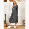 Women's Cotton Maxi Dress – Solid Color Long Sleeve A-Line with Pockets by FitiqueFit