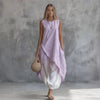 Solid-Color Sleeveless Loose-Fit Dress With Patch Pockets by FitiqueFit