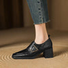 Women's British Style Square Toe Chunky Heel Pumps – Deep Vamp Studded by FitiqueFit