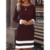 Fitted Color-Block Long-Sleeve Dress with Round Neckline by FitiqueFit
