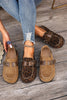 Coffee Faux Suede PU Leather Patchwork Retro Buckle Slip On Shoes by Wild and Free Boutique