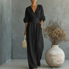 Women's V-Neck Wide-Leg Jumpsuit – High Waist Pleated Elegant 11 Colors S–5XL by FitiqueFit