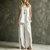 Women's Loose Sleeveless Tank Top & Slit Wide-Leg Pants Two-Piece Set by FitiqueFit