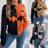 Women’s Spooky Pumpkin Contrast Long-Sleeve Pullover Sweater by FitiqueFit