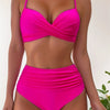 Tropical Vibe High Waist Bikini Set – Flirty V-Neck Swimsuit with Layered Colorblock High Cut Bottom Crisscross Strap Detail & Ultra-Stretch Comfort – Women's Two Piece Swimwear for Summer Beach Pool & Vacation Fun by Stevvex