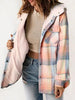 Plaid Snap Down Plush Hooded Jacket Soft & Warm Women Outerwear Cozy And Comfortable Jacket by Stevvex
