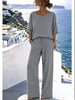 Women's Cotton Linen Resort Set – Short Sleeve Top & Wide-Leg Pants by FitiqueFit