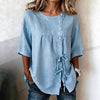 Women's Linen Lace-Up Button Shirt – 3/4 Sleeve Asymmetric by FitiqueFit
