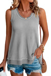 Black Scoop Neck Waffle Knit Splicing Flowy Vest