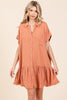 Linen Blend Button Down Shirt Mini Dress For Women – Casual, Classic Button-Down Design with Raw Hem and Tiered Detail by Stevvex