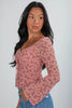 Peach Blossom Drawstring Knot Detail Floral Lace Blouse by Wild and Free Boutique