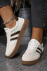 White Textured Woven PU Leather Leopard Patchwork Flat Sneakers by Wild and Free Boutique