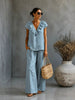 Women's V-Neck Ruffled Hem Top & Wide-Leg Pants Two-Piece Set by FitiqueFit