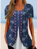 Women’s Printed Faux Two-Piece V-Neck Short Sleeve Top by FitiqueFit