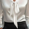 Elegant Satin Ribbon Blouse — Long Sleeve Button-Down Work Shirt by FitiqueFit
