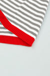 Pink Contrast Trimmed Striped Drop Shoulder Sweater
