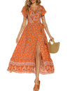V-neck Split Bohemian Print Dress