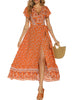 V-neck Split Bohemian Print Dress