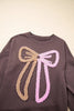 Dark Khaki Terry Bow Pattern Drop Shoulder Sweatshirt by Wild and Free Boutique