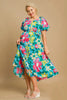 Beautiful Full Size Floral Print Puff Sleeve Midi Dress Plus Size Trendy & Chic Dress Modern Design by Stevvex