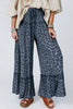 Gray Wild Leopard Print Frilled Detail Drawstring Wide Leg Pants by Wild and Free Boutique