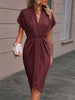 Pleated A-Line Midi Dress – V-Neck Sleeveless Summer Dress by FitiqueFit