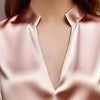 Women’s Satin V-Neck Long Sleeve Top – Slim Fit Solid Color Blouse by FitiqueFit