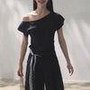 Linen Off-Shoulder Asymmetric Casual Set – 2 Colors, S–L by FitiqueFit