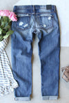 Wholesale Sky Blue St Patricks Clover Graphic Patchwork Sequin Distressed Jeans