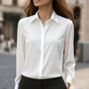 Loose Fit Satin Blouse — V-Neck Long Sleeve Tunic Top for Office & Casual Wear by FitiqueFit