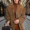 Suede-Look Blazer Jacket — V-Notch Lapel, Button-Front Casual Coat by FitiqueFit