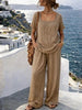Women's Square-Neck Short-Sleeve Pantsuit – Cotton Blend Two-Piece Set by FitiqueFit