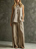 Women's Loose Sleeveless Tank Top & Slit Wide-Leg Pants Two-Piece Set by FitiqueFit