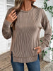 Side Slit Round Neck Sweatshirt by Wild and Free Boutique