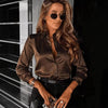 Women's Drapey Satin Lapel Shirt Long Sleeve by FitiqueFit