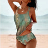 Retro Split High Waist Bikini Beach Print Strap Swimsuit