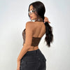 Solid-color Halter-neck Lace-up Tank Top For Women by My Store
