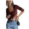 Womens Solid-color Slim-fit Long-sleeve Top by My Store
