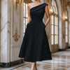 Women's Off-Shoulder Swing Dress – Solid Color Flowy Midi by FitiqueFit