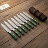 Damascus Steak Knife Set, Full Tang Serrated Knives, Green Pakka wood Handle, Precision Slicing by JW SteelCrafts