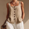 Women's Front-Button Cardigan Sleeveless Top & Long Pants Set by FitiqueFit