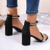 Rhinestone High Heel Sandals Summer Chunky Square Heel Sandals by FitiqueFit